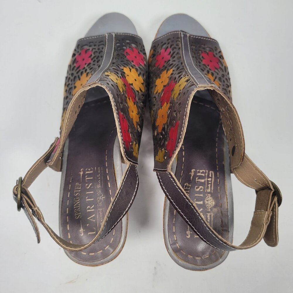 L'Artiste Spring Step Floral Cut-Out Leather Heeled Sandals US Size 9 EU 40 - Picture 5 of 8